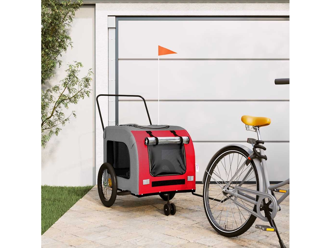 Vidaxl Reboque Bicicleta Animais Tecido Oxford/ferro Vermelho/cinzento