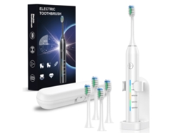 Escova de Dentes Elétrica com Vibração Sônica, 5 Modoscarregamento Usb, com 4 Cabeças + 1 Suporte + 1 Estojo.branco CZHHMART