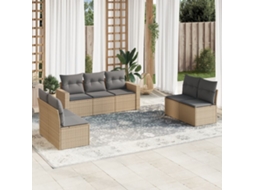 Vidaxl 7 Pcs Conjunto De Sofás P/ Jardim Com Almofadões Vime Pe Bege