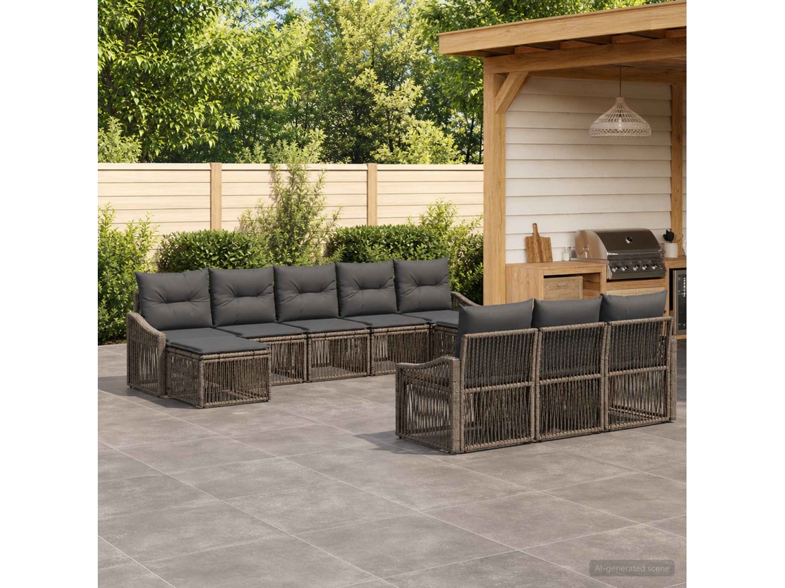 Vidaxl Conjunto De Sofá De Jardim 10 Unid. Cinzento Vime Pe