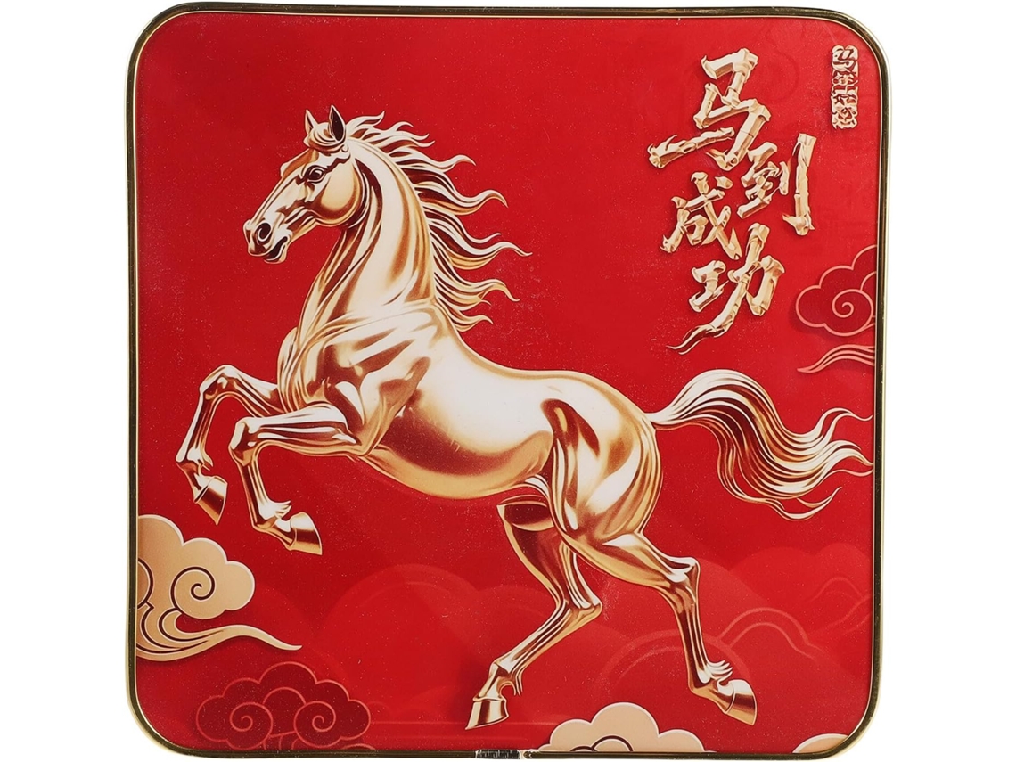 Quadro Decorativo Cavalo 20x20 Borda Dourada Central Chinês Festival Primavera Estátua Simbolizando Sucesso GOKOCO