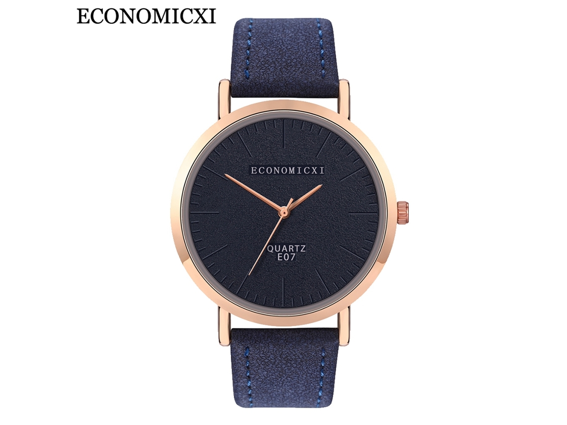 Reloj De Pulsera Unisex Minimalista De Cuero Pu Con Dial Redondo Azul Real
