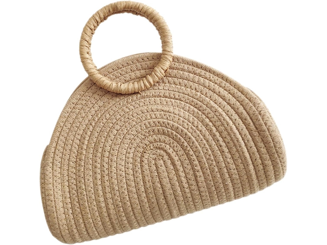 Bolsa De Praia Feminina Em Corda De Algodão Trançado, Espaçosa E Ideal Para A Praia.