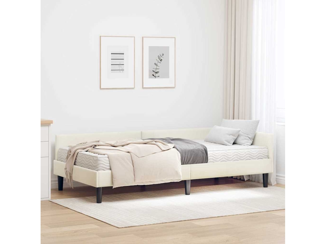 Vidaxl Estrutura De Cama De Canto Com Colchão 2 Unid. Creme Veludo