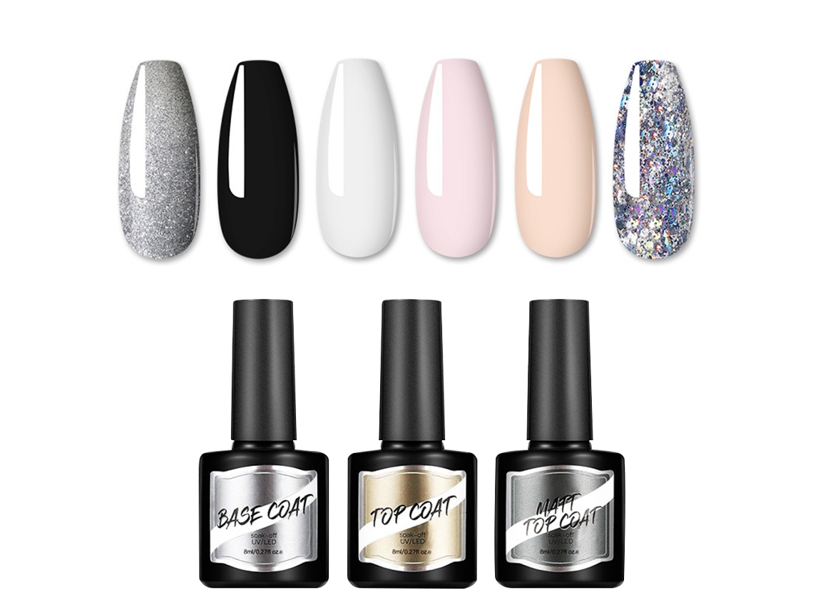 Kit De Esmalte Em Gel Para Unhas 9 Peças - Manicure Iniciante Com Esmaltes, Base E Top Coat Para Arte De Unhas