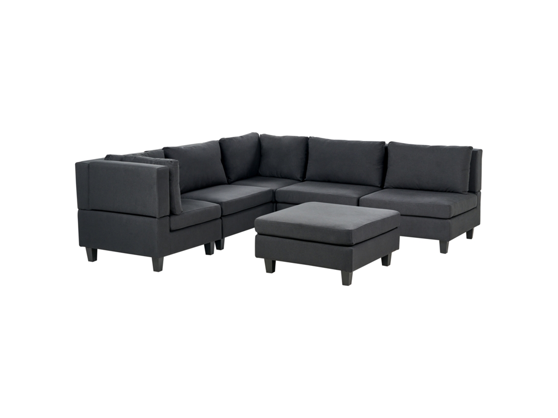 Sofá de canto modular com repousa-pés BELIANI Unstad de Poliéster Preto 228x228x72