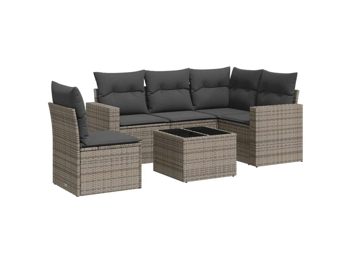 Maison Exclusive - 6 Pcs Conjunto Sofás De Jardim Com Almofadões Vime Cinzento