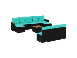 Conjunto de Sofá de Jardim, 11 Peças, Almofadas, Rattan Preto MAISON EXCLUSIVE