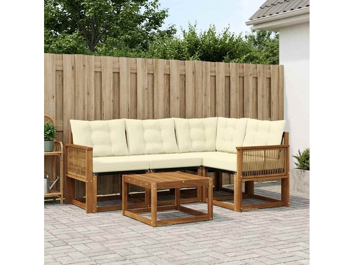 Vidaxl Conjunto De Sofás Para Exterior 5 Unid. Natural E Creme