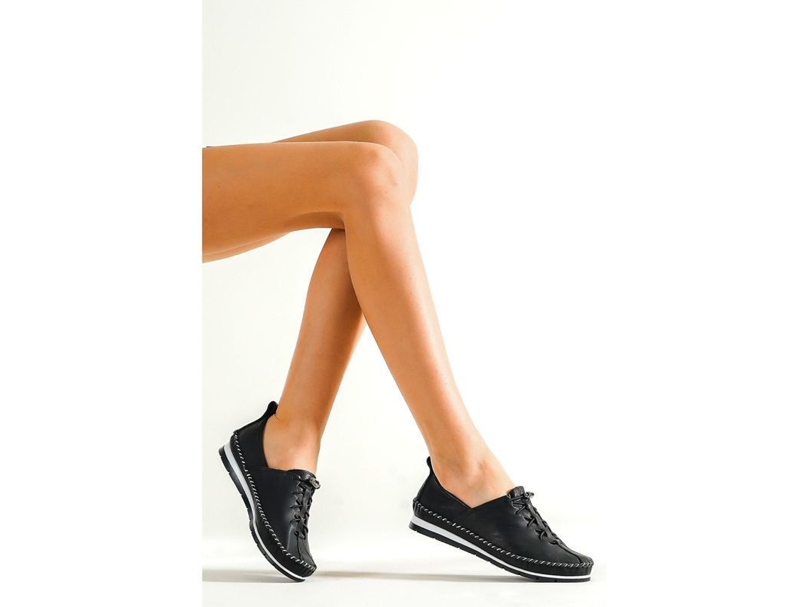 Sapatos Femininos Couro Genuíno Marrom Flats Casual Palmilha Anatômica Solado Térmico Preto | S/MARCA