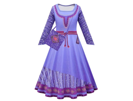 Star Wish Asha Cosplay Roxo Princesa Vestido de Manga Longa Bolsa 160