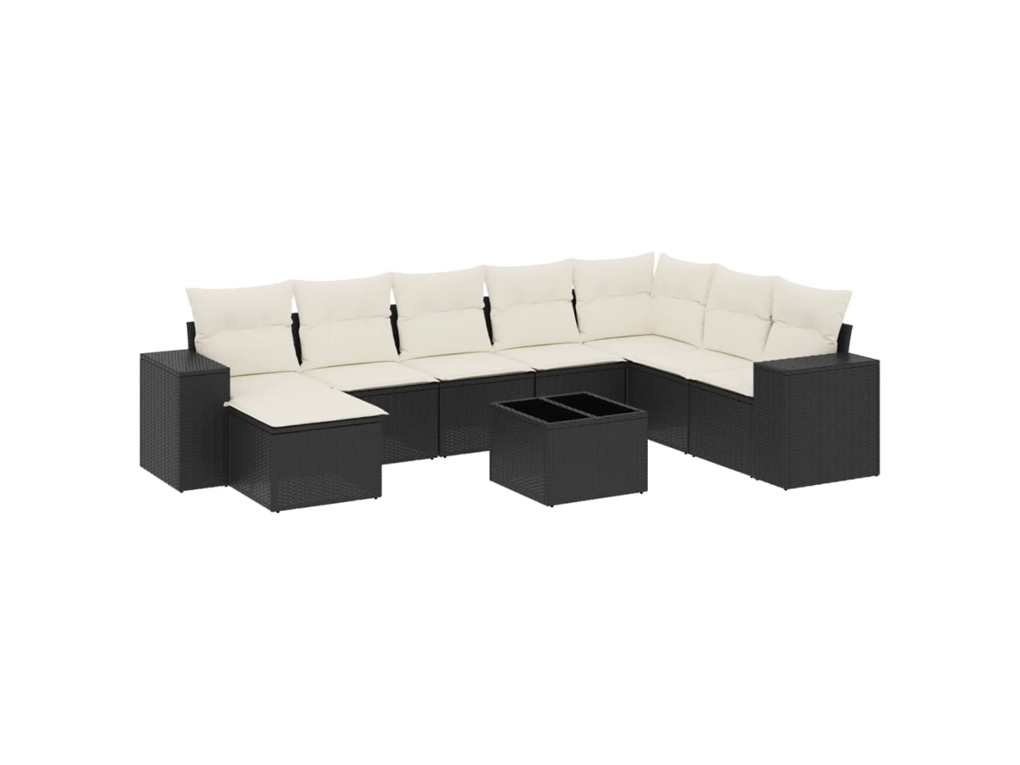 Conjunto 9 de sofás p/ jardim c/ almofadões vime PE preto