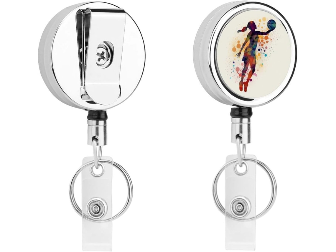 Porta Crachá Retrátil Com Clipe Cinto E Argola Chaveiro, Estampa De Basquete, Bobinas De Metal Resistentes