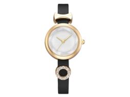 Relógio Feminino de Moda com Pulseira de Couro Pu, Strass e Padrão de Laço (3)