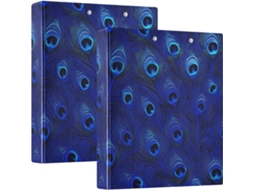 Argolas Pasta 3,8cm com estampa Pavão Pena azul e sacos internos 1 2 unidades Materiais de escritório de camada rígida