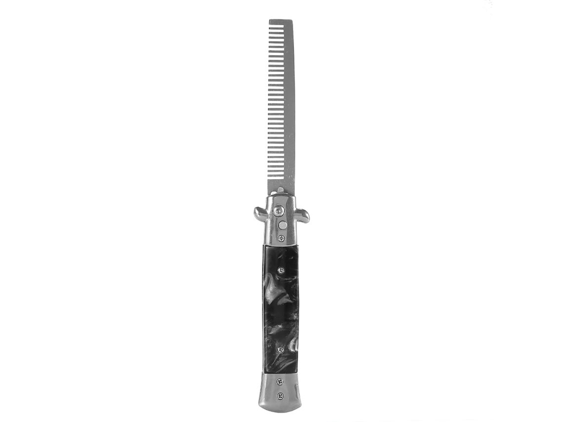 2026 peine de Pelo Plegable de Acero Inoxidable Con Resorte Navaja para Aceite, Peine de Bolsillo Estilo Switchblade (negro)
