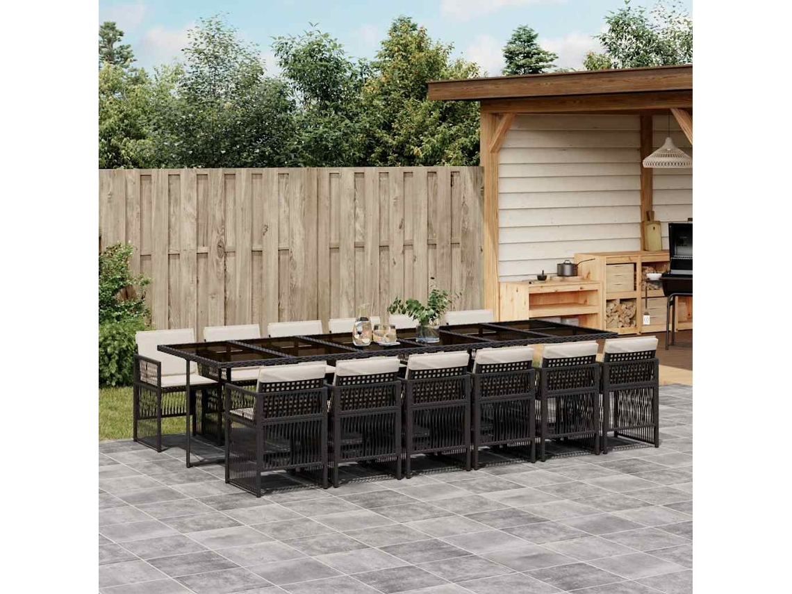 Vidaxl 13 Pcs Conjunto de Jantar P/jardim com Almofadões Vime Pe Preto