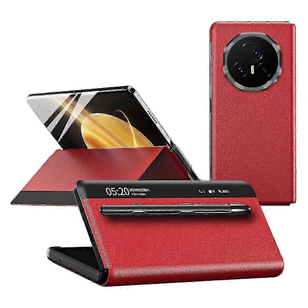 Capa Para Honor Magic V3 5g Com Janela De Visualização, Em Couro Pu E Com Caneta Stylus (vermelha)