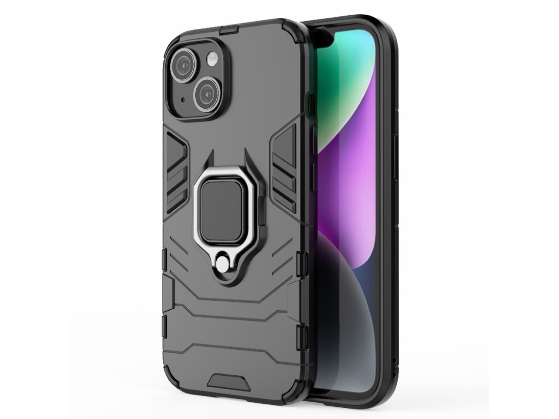 Suporte Casa Para Iphone 15 Pele Sintética Anti-choque Preto