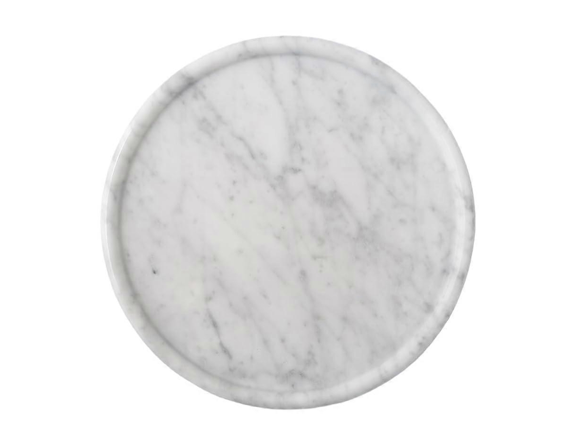 Bandeja Organizadora De Perfumes Redonda De Mármore Branco Carrara De 25 Cm (10 Polegadas) Para Banheiro E Penteadeira.