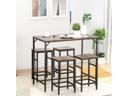 Conjunto de mesa de bar com 4 banquetas, 5 peças para cozinha, MDF/aço, marrom rústico/marrom, 100x60x88cm, ideal para jardim, varanda ou área externa.