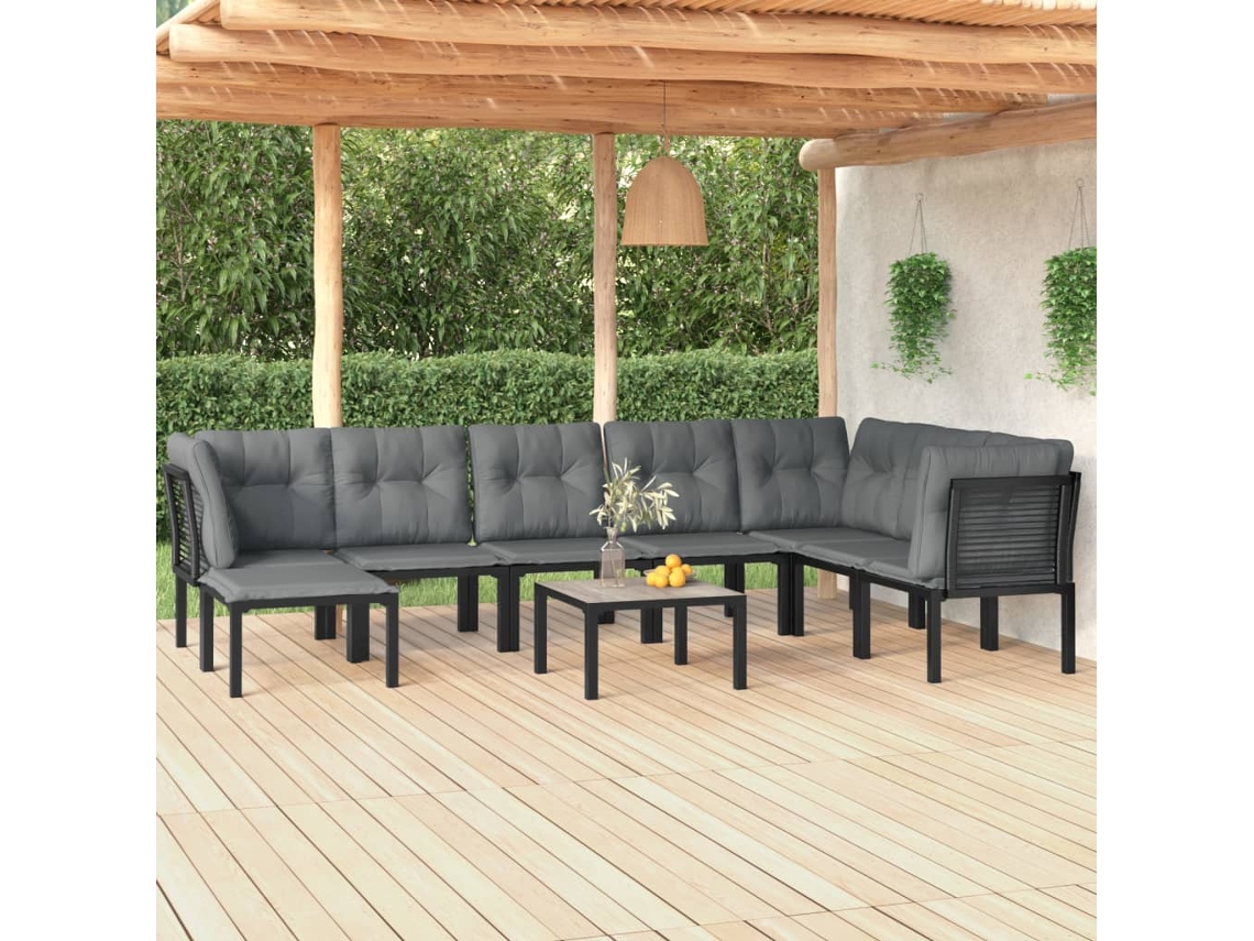 Conjunto Lounge Jardim Vime Pe Preto E Cinzento 9 Pcs Dkd Home Decor