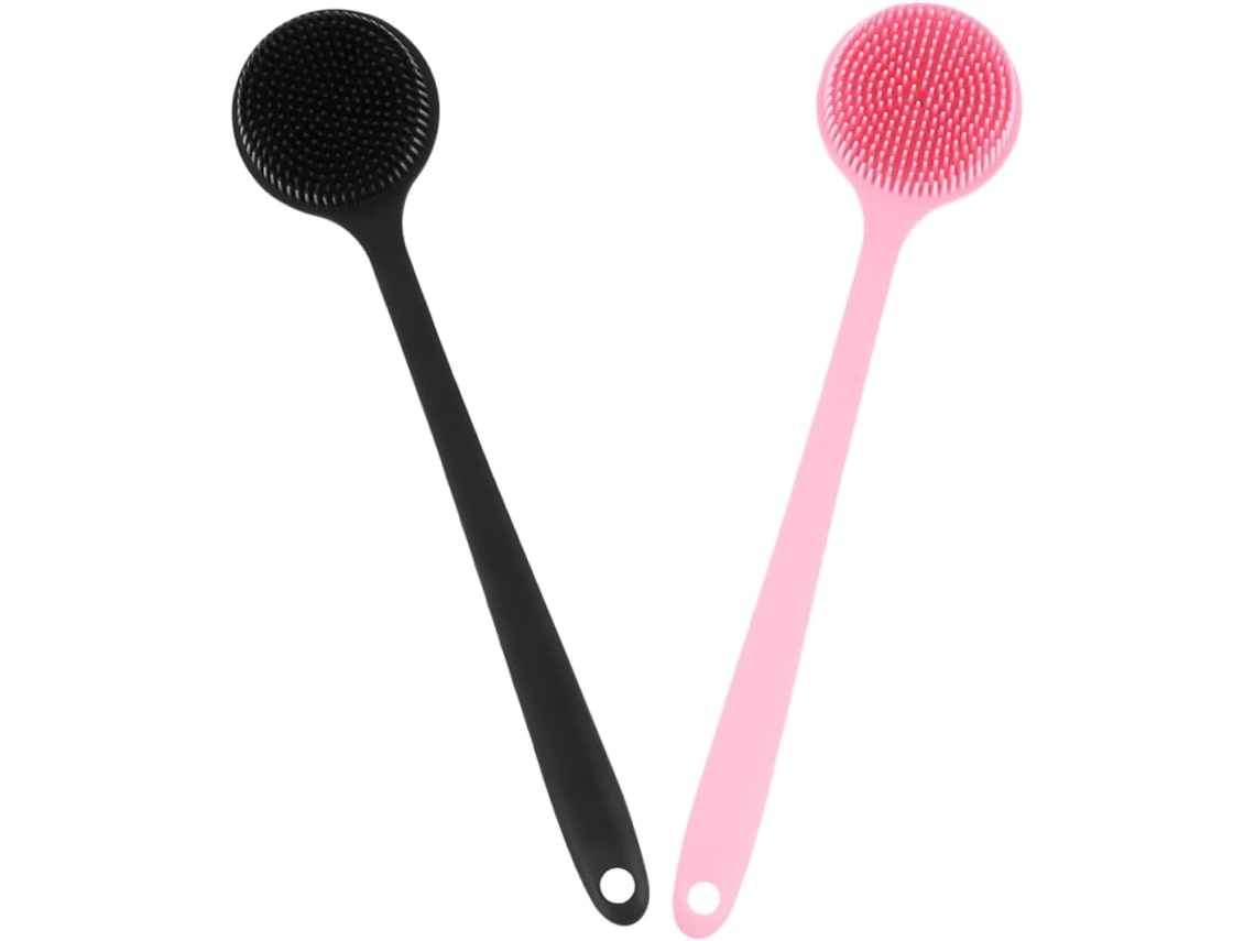 Conjunto De 2 Escovas Silicone Com Cabo Para Esfoliação Suave E Massagem Relaxante No Banho