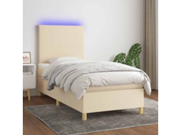 Vidaxl Cama Box Spring C/ Colchão E Led 100x200 Cm Tecido Cor Creme