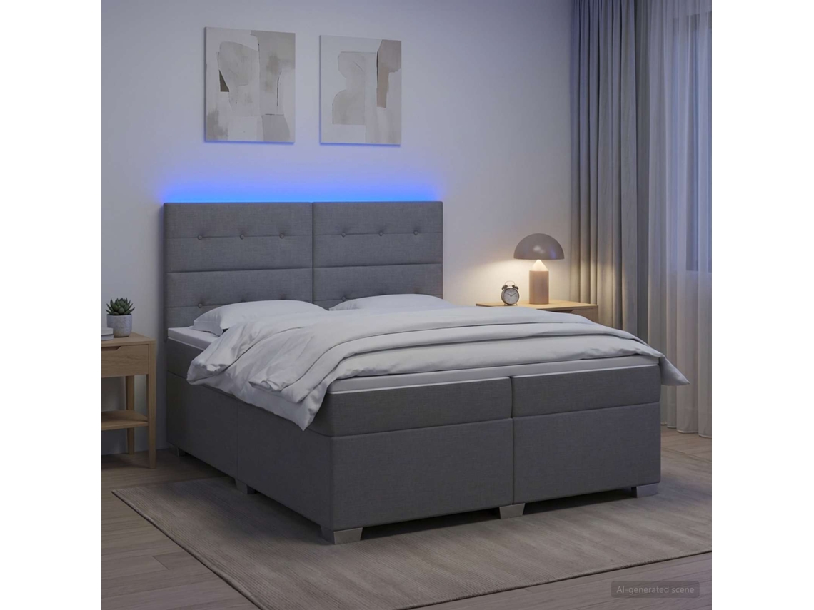 Vidaxl Cama Box Spring Com Colchão Cinzento-claro 200 X 200 Cm Tecido