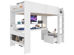 Cama Alta Gamer 90x200 com Escrivaninha, Luzes Led, Gaveta e Prateleiras DELCOND