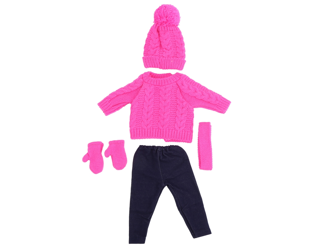 Rebe-roupas Para Bonecas: Suéter, Calças, Boné, Cachecol, Luvas E Acessórios Para Bonecas De 18 Polegadas/43cm Cor Vermelho Rosa Q18‑788
