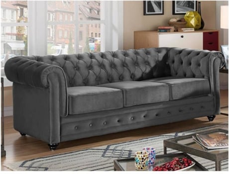 Sofá VENTE-UNIQUE.PT Chesterfield (Cinzento - Tecido - 72x205x88 cm)