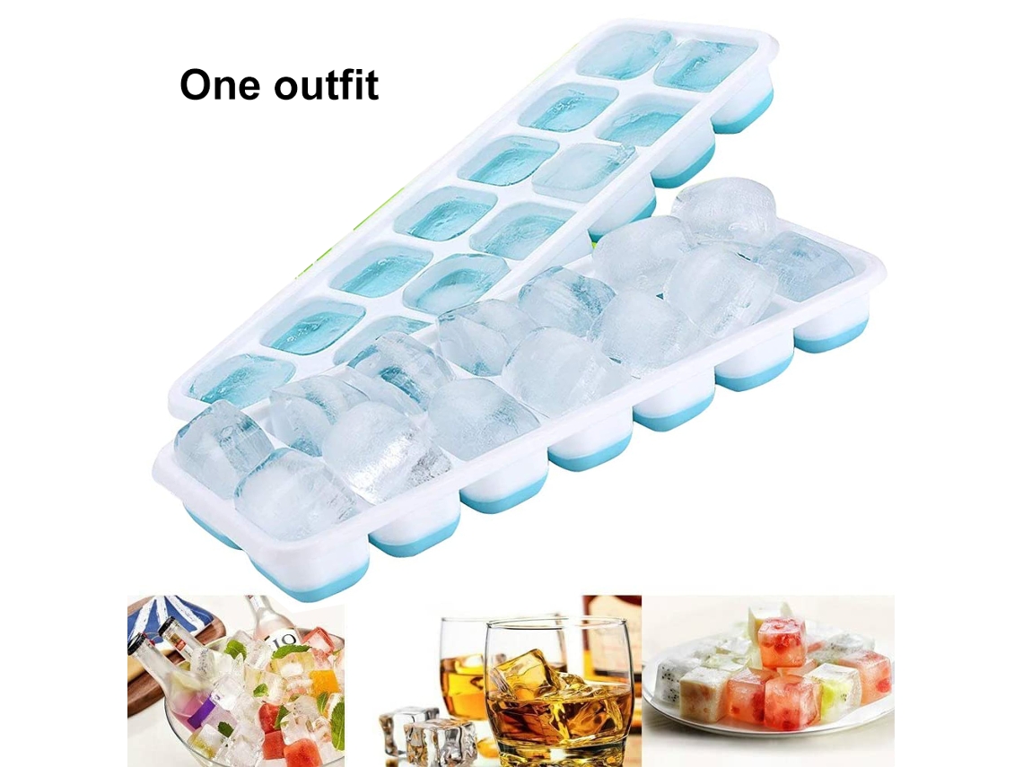 Bandeja de Gelo de Silicone Caixa de Gelo de Verão com Tampa Cubos de Gelo 14 Grade Bandeja de Gelo I Azul