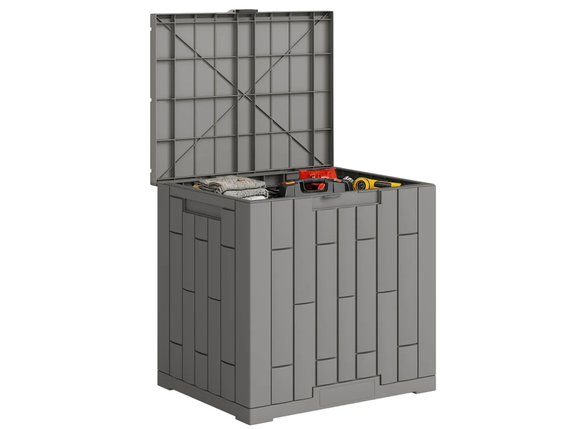 Baú de Jardim 114l em Resina impermeável e anti UV 56x44x54cm cinza BTFORUS
