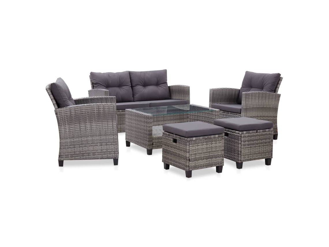 Pcs Conjunto Sofás Jardim C/ Almofadões Vime Cinzento Escuro Dkd Home Decor