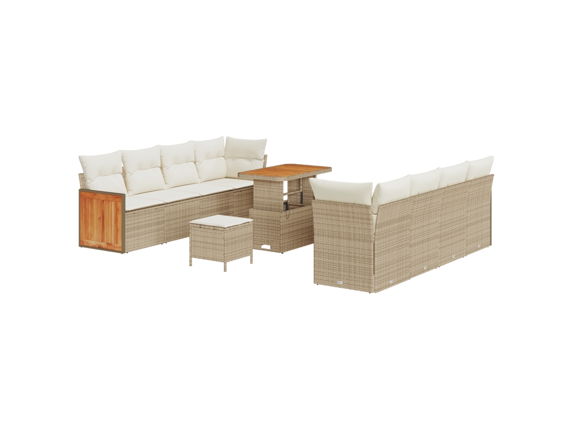 Conjunto 11 Conjunto De Sofá De Jardim Vidaxl Bege Vime Pe (231 X 62 X 85 Cm)