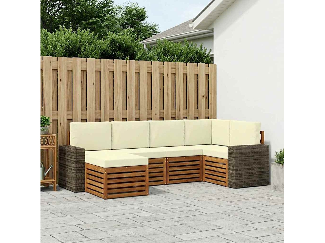 Vidaxl Conjunto De Sofás Para Exterior 6 Unid. Natural E Creme