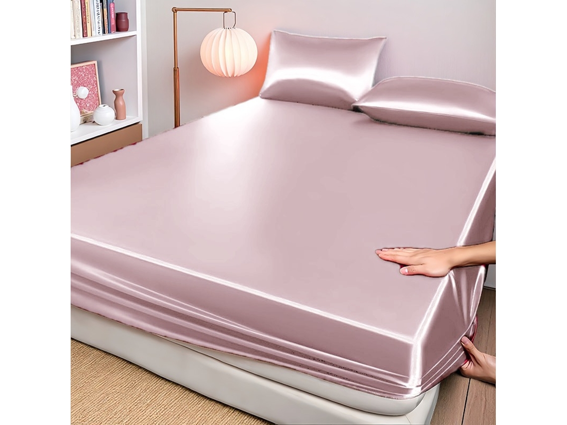 Protetor Colchao Cetim 90x200x30cm S/ Fronha Rosa Claro Siurn