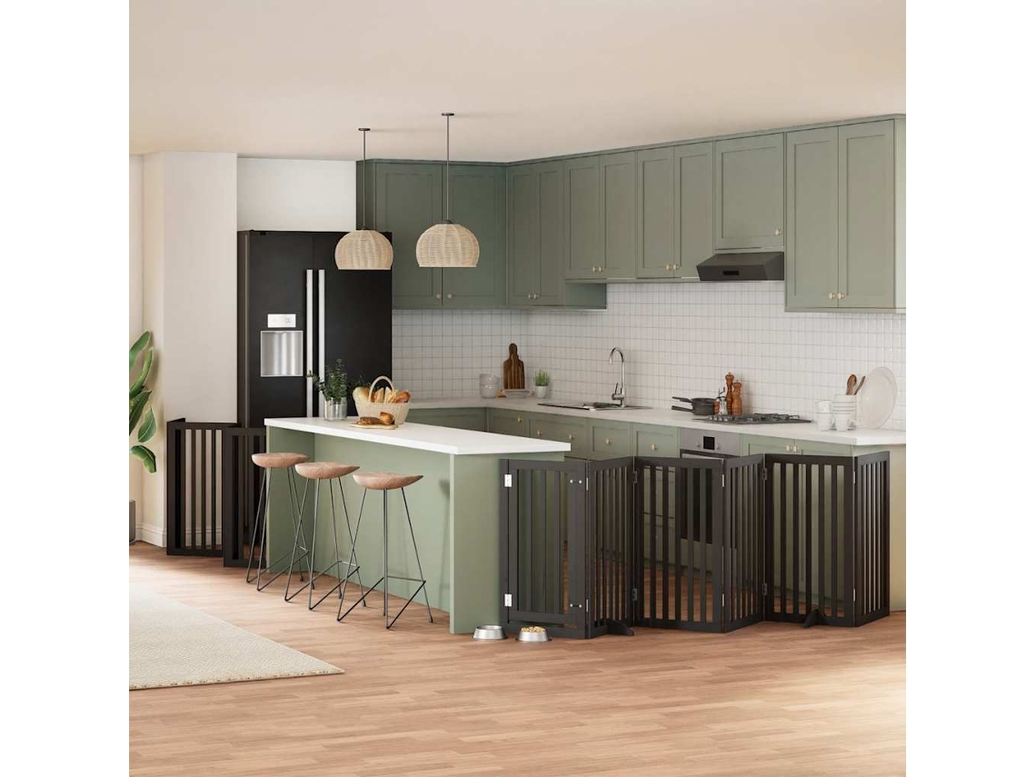 Vidaxl Portão P/ Cães Com Porta Dobrável 12 Painéis 600 Cm Álamo Preto
