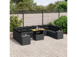 Vidaxl 11 Pcs Conjunto Sofás De Jardim C/ Almofadões Vime Pe Preto