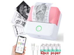 Mini Impressora Térmica Portátil, Sem Fios Com Fita, Compatível Com Ios E Android, Rosa
