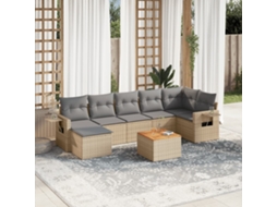 Vidaxl 8 Pcs Conj. Sofás Jardim C/ Almofadões Vime Pe Bege Misturado