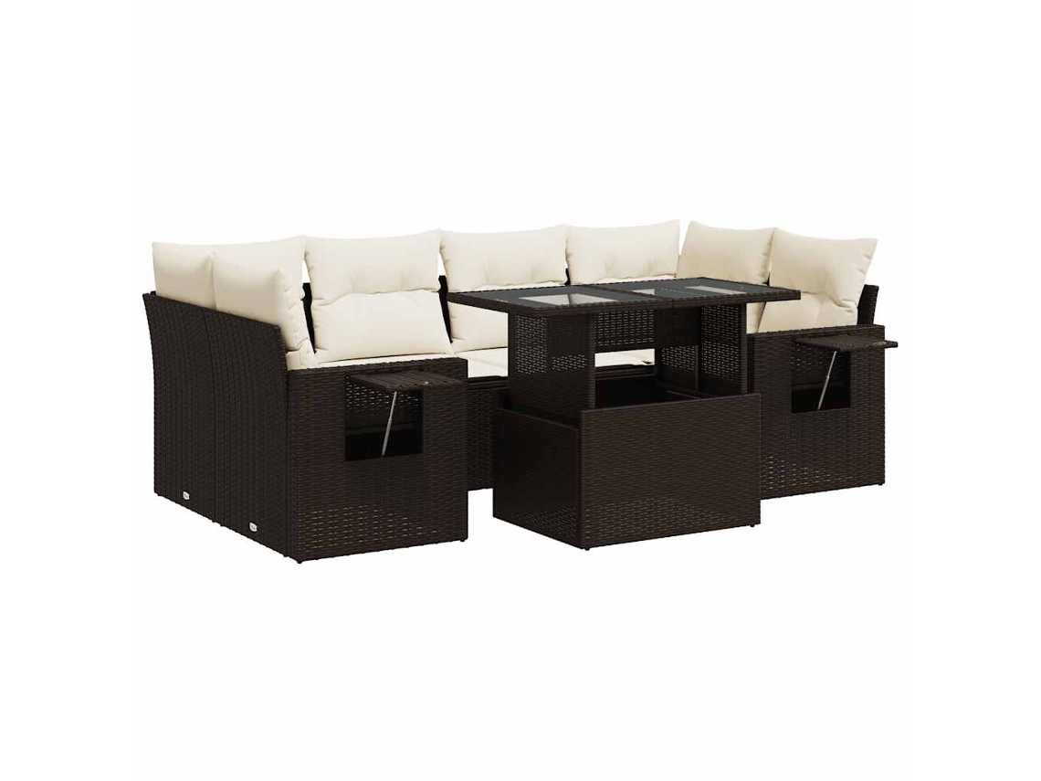 Conjunto de 7 Sofás de Jardim com Almofadões Vime Pe Castanho MAISON EXCLUSIVE (7 pcs)