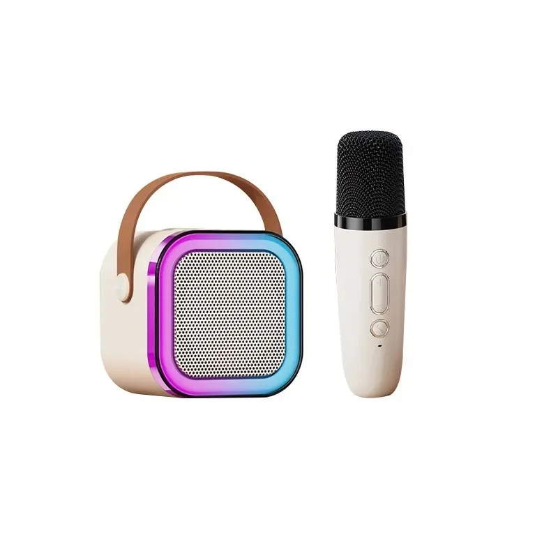 Máquina de Karaokê Bluetooth, Adequada para Adultos e Crianças, um Item Essencial para Festas. MDUG (bege, 1 Microfone)