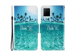 Compre Capa Com Estampa Anti-riscos E À Prova De Quedas, Capa Tipo Carteira De Couro Pu Com Textura Cruzada E Suporte Para Vivo Y21/y21s/y33s Seaside