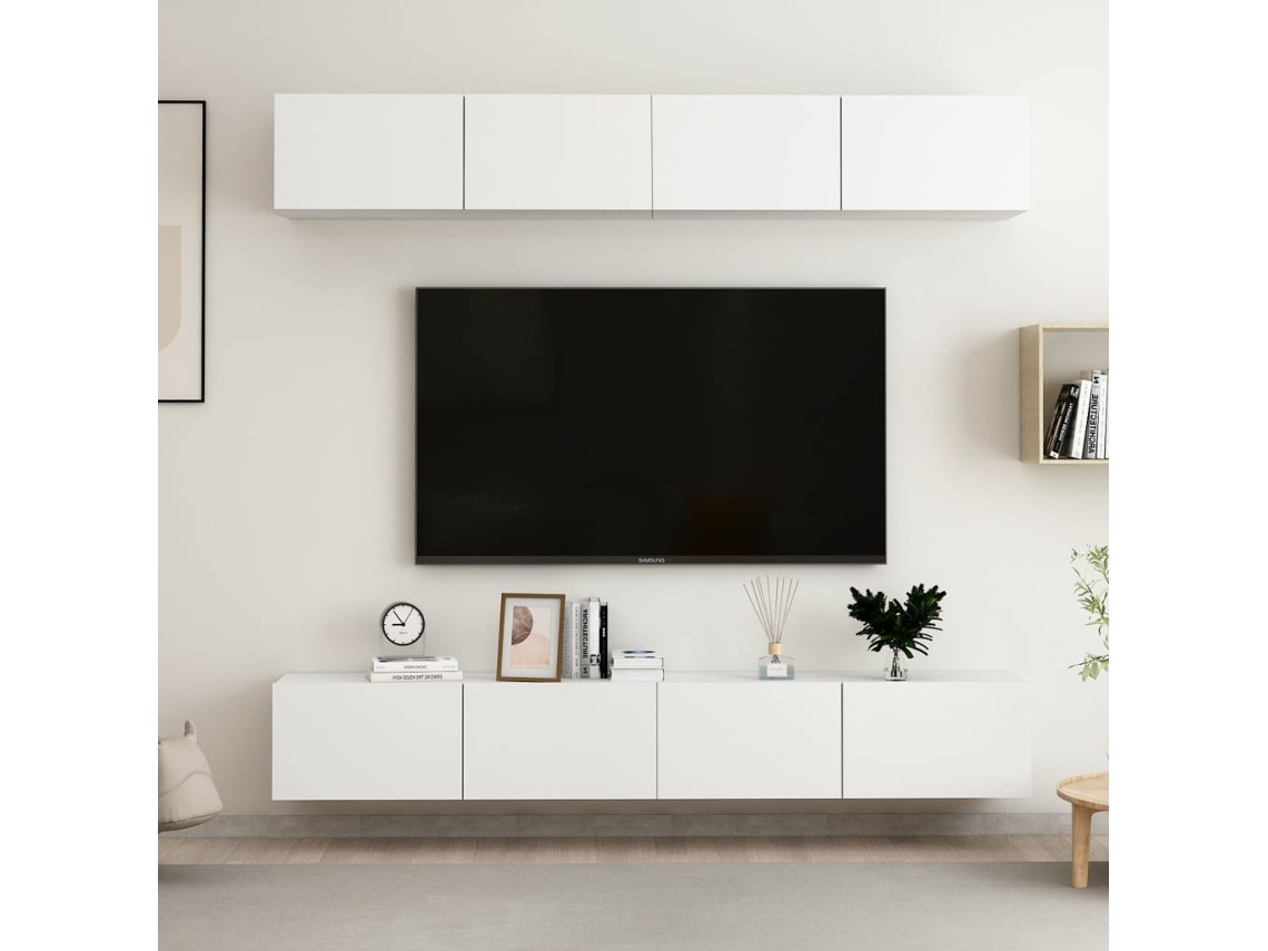 Vidaxl Móveis De Tv 4 Pcs 100x30x30 Cm Contraplacado Branco