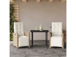 Vidaxl 3 Pcs Conjunto Bistrô Com Almofadões Vime Pe Bege