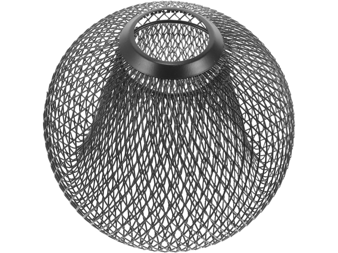 Abajur Suspenso Em Gaiola De Metal, Esférico, 150 Mm, Preto Fosco, Em Tela.
