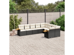 Vidaxl 9 Pcs Conjunto De Sofás P/ Jardim C/ Almofadões Vime Pe Preto