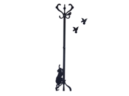 Cabide De Parede De Ferro Romeu E Os Pássaros Com Puxadores De Madeira, Design Decorativo Fabricado Na Itália 30x130 Cm, Estilo Romântico E Criativo
